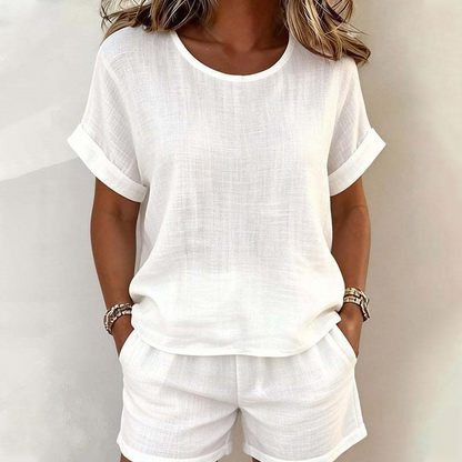 ⌛Promoção por tempo limitado-Conjunto de 2 peças para mulher: blusa de manga curta e shorts
