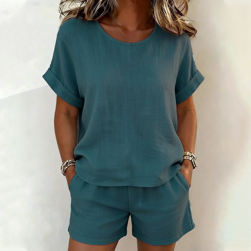 ⌛Promoção por tempo limitado-Conjunto de 2 peças para mulher: blusa de manga curta e shorts