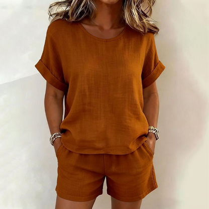 ⌛Promoção por tempo limitado-Conjunto de 2 peças para mulher: blusa de manga curta e shorts