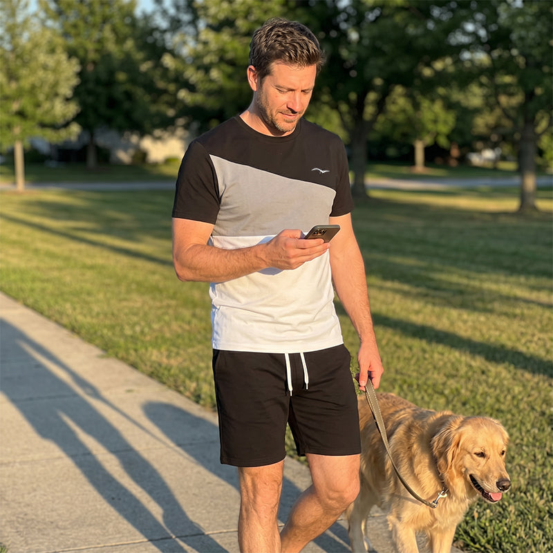 📢📢40% DE DESCONTO!! ⏰Conjunto de camiseta e bermuda masculina com blocos de cores