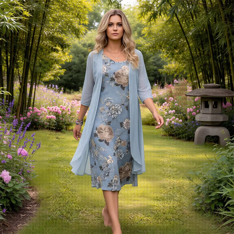 🔥Promoções em destaque-Vestido midi feminino com estampa floral