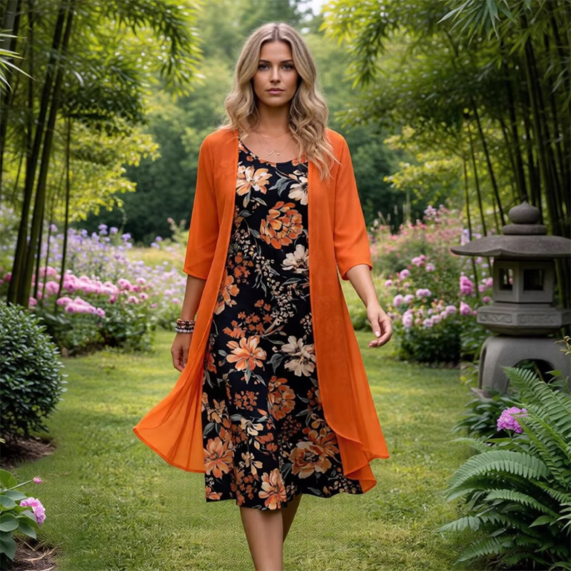 🔥Promoções em destaque-Vestido midi feminino com estampa floral