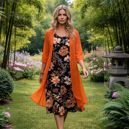 🔥Promoções em destaque-Vestido midi feminino com estampa floral