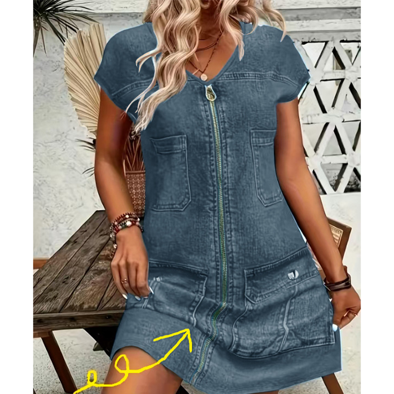 שמלת נשים יומיומית שרוול קצר עם רוכסן