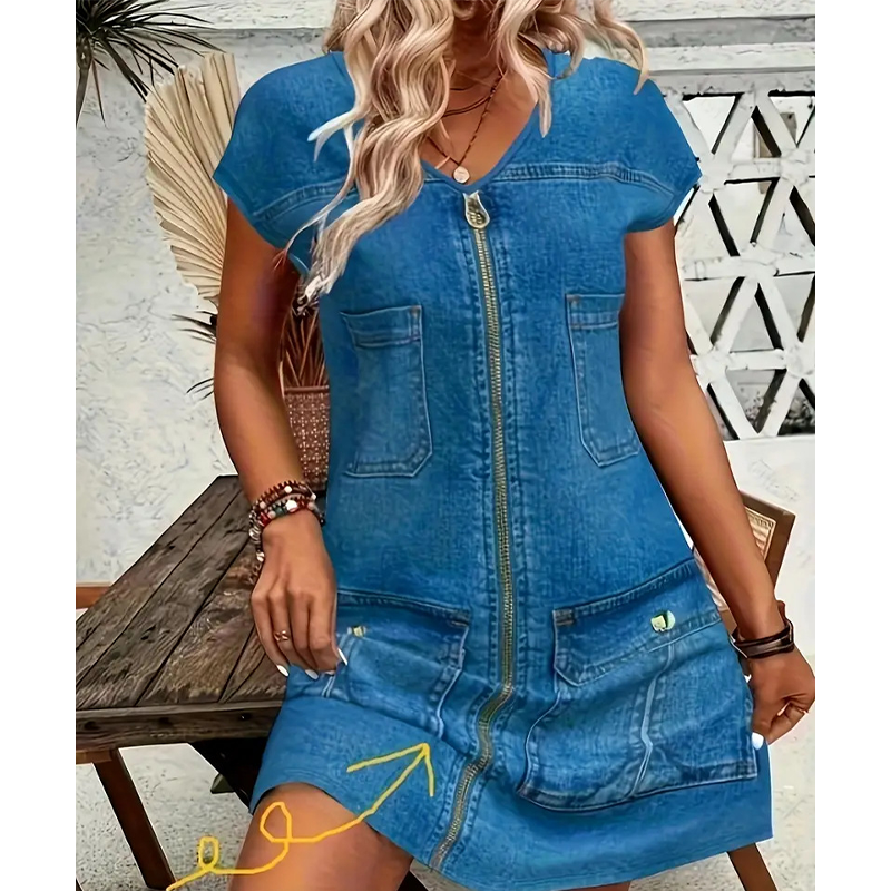 שמלת נשים יומיומית שרוול קצר עם רוכסן