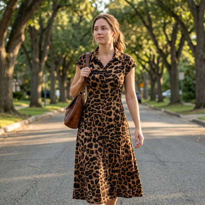 👗Women's Elegant Leopard Print Lapel Dress