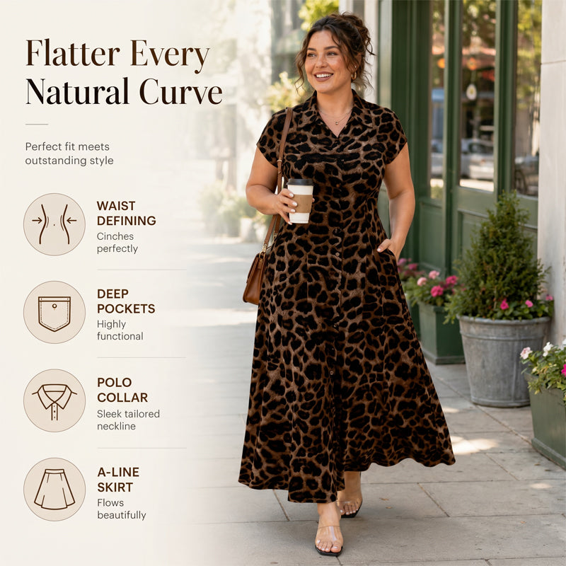 👗Women's Elegant Leopard Print Lapel Dress