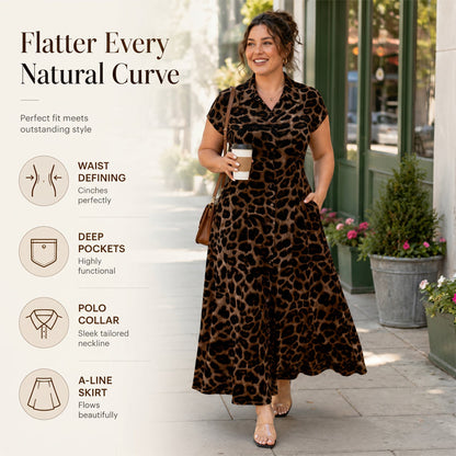 👗Women's Elegant Leopard Print Lapel Dress