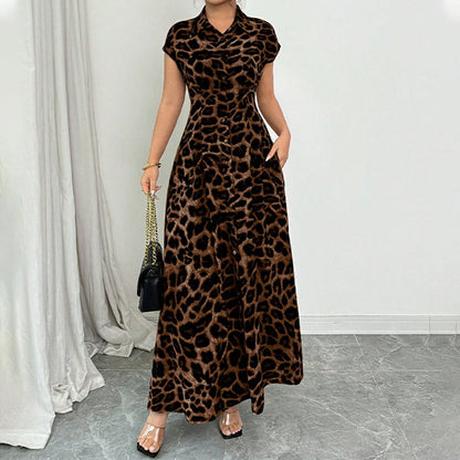 👗Women's Elegant Leopard Print Lapel Dress