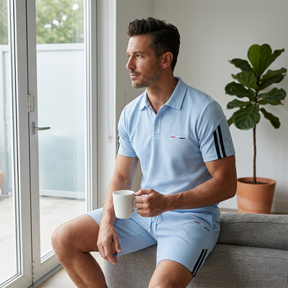 👕🩳 סט גברים קז'ואל – חולצה קצרה ומכנסיים קצרים | תערובת כותנה נושמת