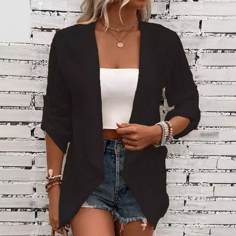 ⌛Oferta por tempo limitado — Cardigã casual feminino com textura e abertura na frente