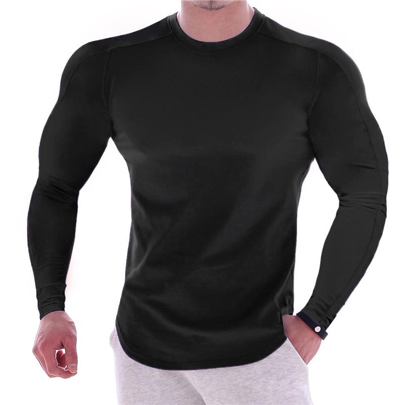 CAMISETA ESPORTIVA DE MANGA LONGA COM CORPO MARCADO, DE COR LISA, PARA HOMEM