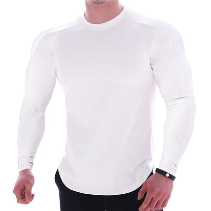 CAMISETA ESPORTIVA DE MANGA LONGA COM CORPO MARCADO, DE COR LISA, PARA HOMEM