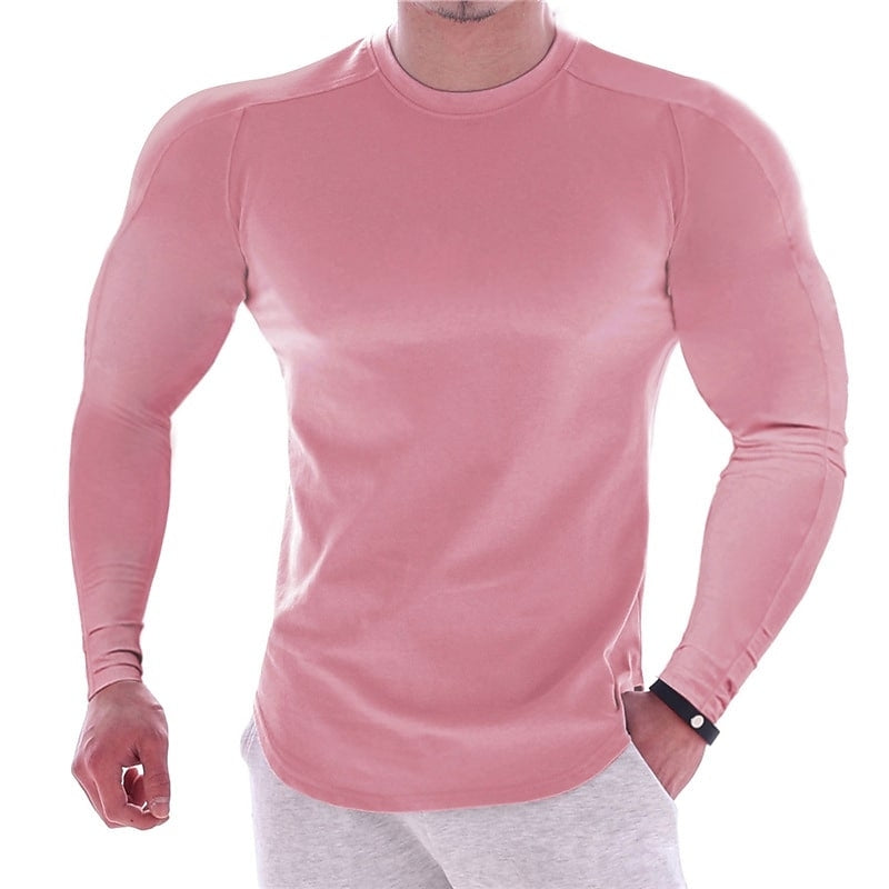 CAMISETA ESPORTIVA DE MANGA LONGA COM CORPO MARCADO, DE COR LISA, PARA HOMEM