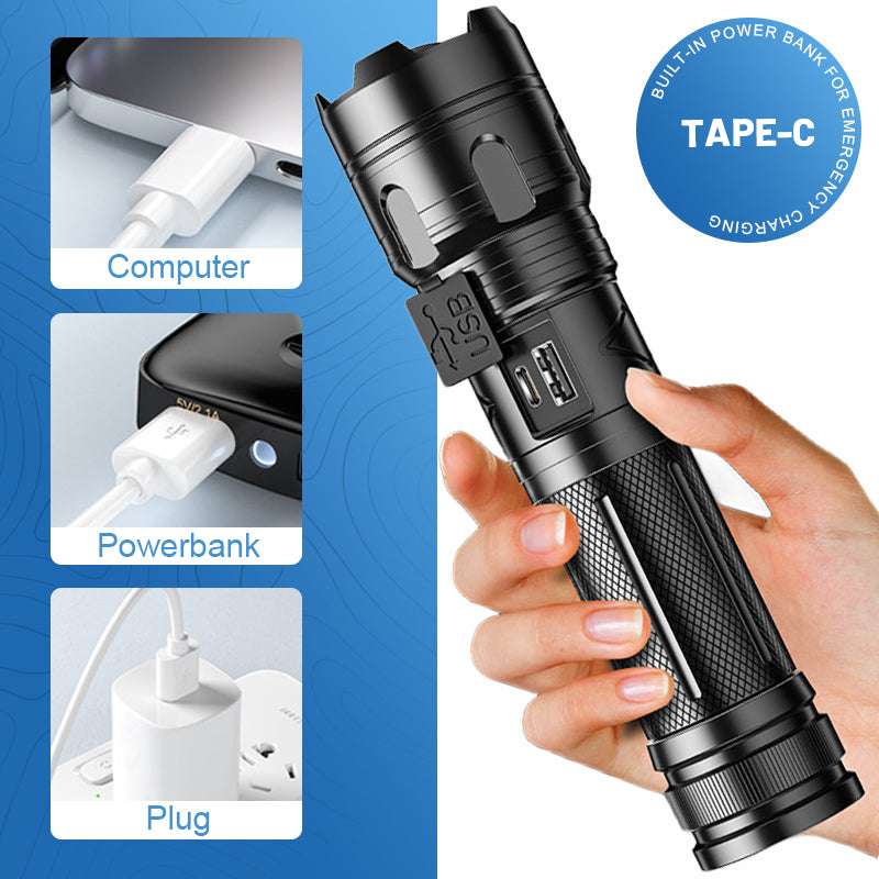 ⌛Promoção por tempo limitado-Lanterna portátil multifuncional com zoom para uso ao ar livre