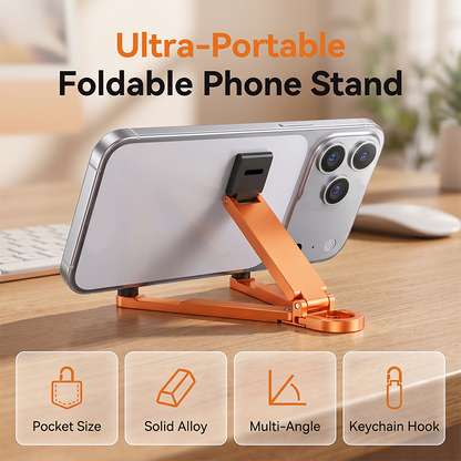 📱Mini suporte de alumínio para celular com chaveiro, dobrável, para mesa – Pequeno gadget, grande praticidade✨