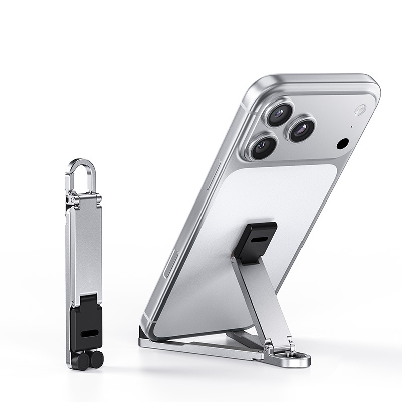 📱Mini suporte de alumínio para celular com chaveiro, dobrável, para mesa – Pequeno gadget, grande praticidade✨