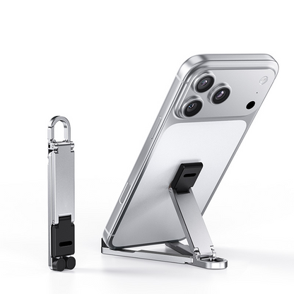 📱Mini suporte de alumínio para celular com chaveiro, dobrável, para mesa – Pequeno gadget, grande praticidade✨