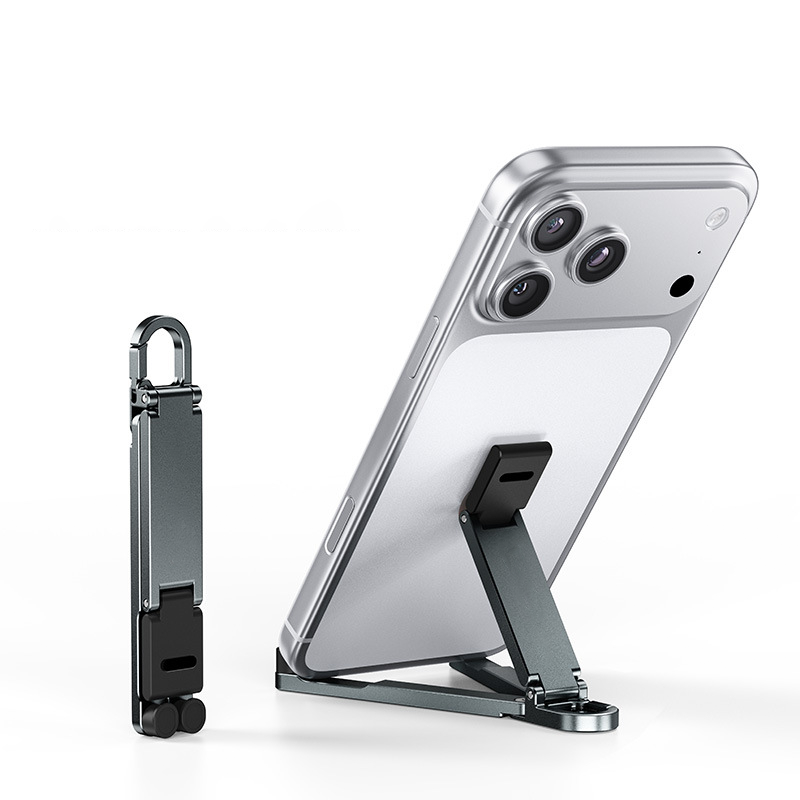 📱Mini suporte de alumínio para celular com chaveiro, dobrável, para mesa – Pequeno gadget, grande praticidade✨