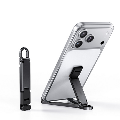 📱Mini suporte de alumínio para celular com chaveiro, dobrável, para mesa – Pequeno gadget, grande praticidade✨
