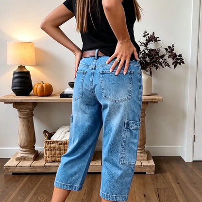 👖 מבצע מוגבל 50% הנחה! ✨ מכנסי ג'ינס קצרים ואלסטיים לנשים – חיתוך חבית, מותן בינוני, כיסים מרובים 🌿