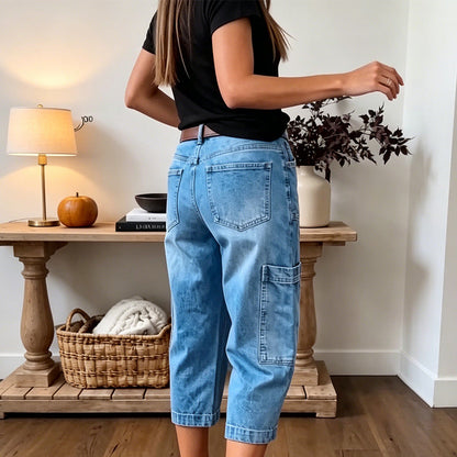 👖 מבצע מוגבל 50% הנחה! ✨ מכנסי ג'ינס קצרים ואלסטיים לנשים – חיתוך חבית, מותן בינוני, כיסים מרובים 🌿