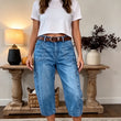 👖 מבצע מוגבל 50% הנחה! ✨ מכנסי ג'ינס קצרים ואלסטיים לנשים – חיתוך חבית, מותן בינוני, כיסים מרובים 🌿