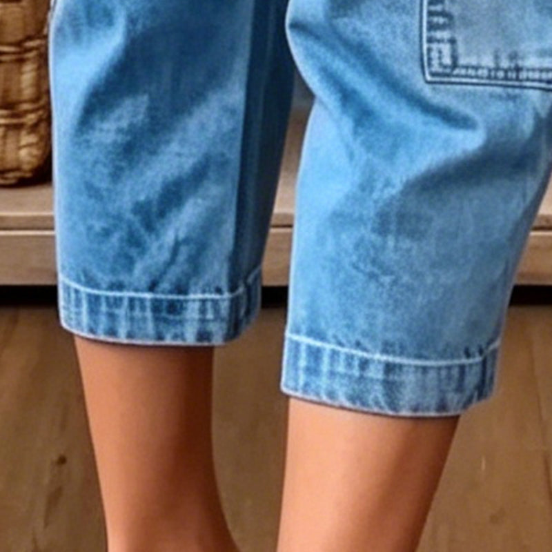 👖 מבצע מוגבל 50% הנחה! ✨ מכנסי ג'ינס קצרים ואלסטיים לנשים – חיתוך חבית, מותן בינוני, כיסים מרובים 🌿