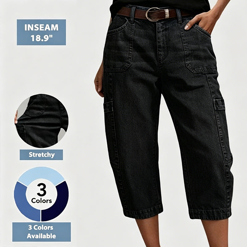 👖 מבצע מוגבל 50% הנחה! ✨ מכנסי ג'ינס קצרים ואלסטיים לנשים – חיתוך חבית, מותן בינוני, כיסים מרובים 🌿