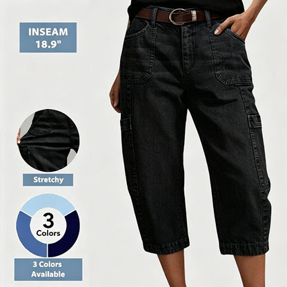 👖 מבצע מוגבל 50% הנחה! ✨ מכנסי ג'ינס קצרים ואלסטיים לנשים – חיתוך חבית, מותן בינוני, כיסים מרובים 🌿