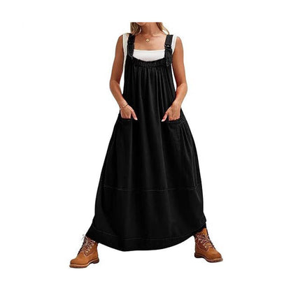 ⌛Oferta por tempo limitado — Vestido maxi casual feminino tipo macacão com bolsos