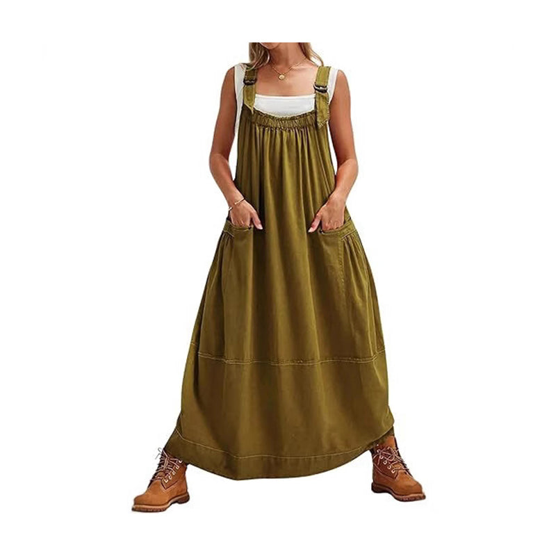 ⌛Oferta por tempo limitado — Vestido maxi casual feminino tipo macacão com bolsos