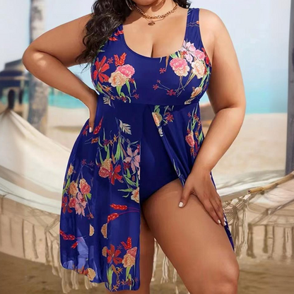 🎉 50% הנחה לזמן מוגבל! 👗 שמלת ים שלם עם הדפס פרחוני לנשים - חצאית A-גזרה זורמת ופנל לשליטה בבטן 🌸