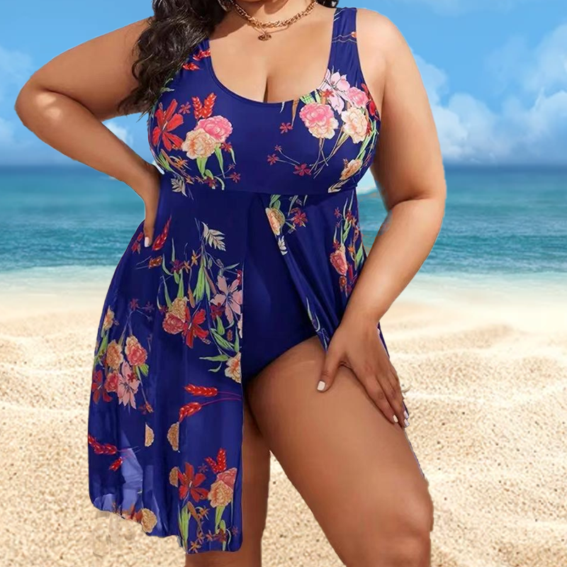 🎉 50% הנחה לזמן מוגבל! 👗 שמלת ים שלם עם הדפס פרחוני לנשים - חצאית A-גזרה זורמת ופנל לשליטה בבטן 🌸