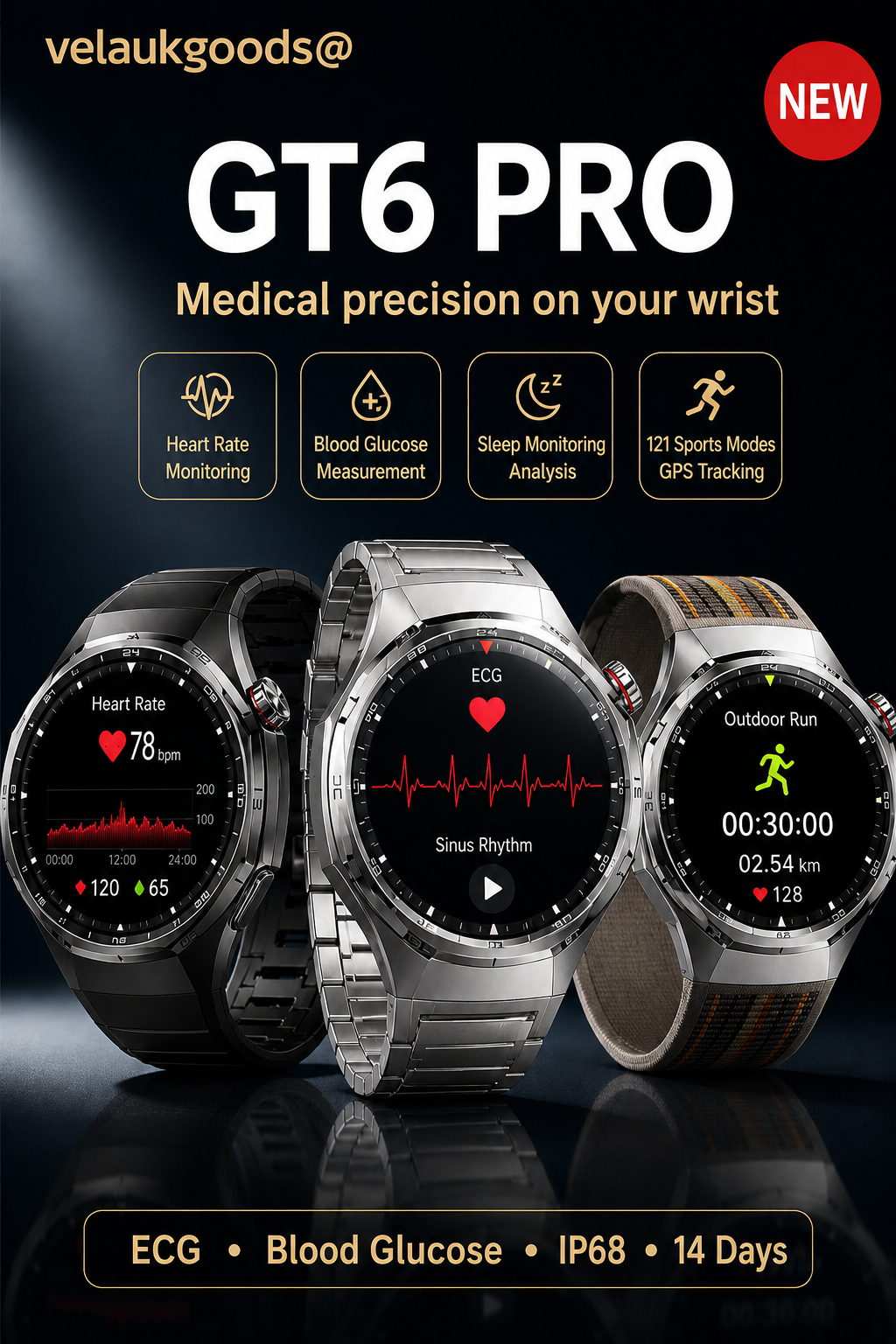 Smartwatch GT6pro com chamadas via Bluetooth – Mais vendido