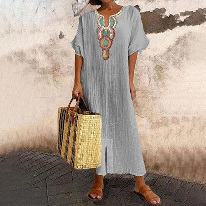 💗מבצע יום אחרון 60% הנחה⚡מעל 50,000 נמכרו💕שמלת מקסי רקומה לנשים עם שס קדמי