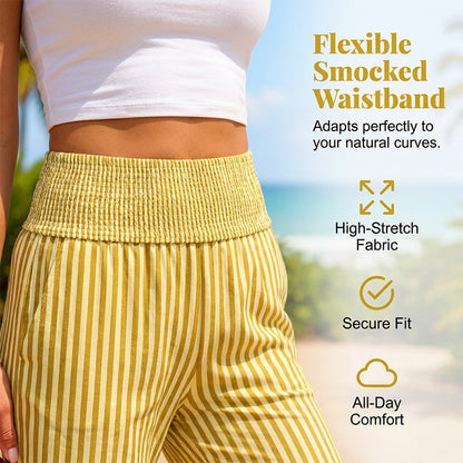 Women's Smocked Waist Striped Gingham Pants