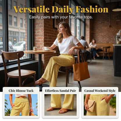 Women's Smocked Waist Striped Gingham Pants