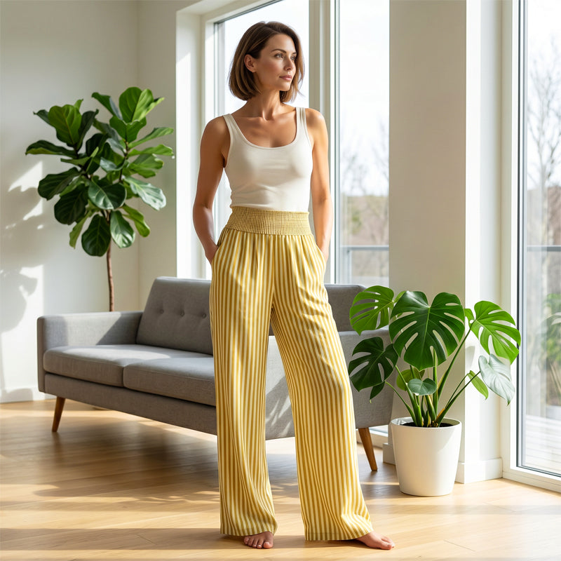 Women's Smocked Waist Striped Gingham Pants