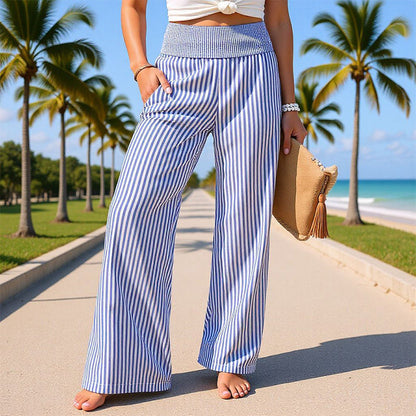 Women's Smocked Waist Striped Gingham Pants