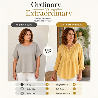 🔥👚 מבצעי קיץ חמים⚡️חולצת קפלים עם שרוולים ארוכים וצווארון הנלי לנשים✨טופ קז'ואל אלגנטי ונושם רך וקפלים לנסיעות יומיומיות💐