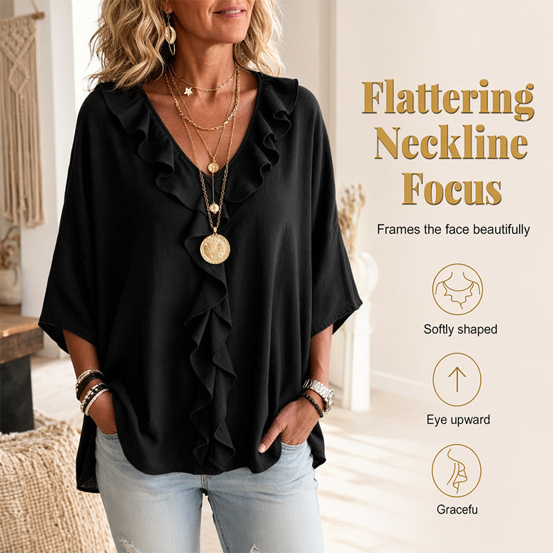 חולצת וי אוורירית עם סלסולים