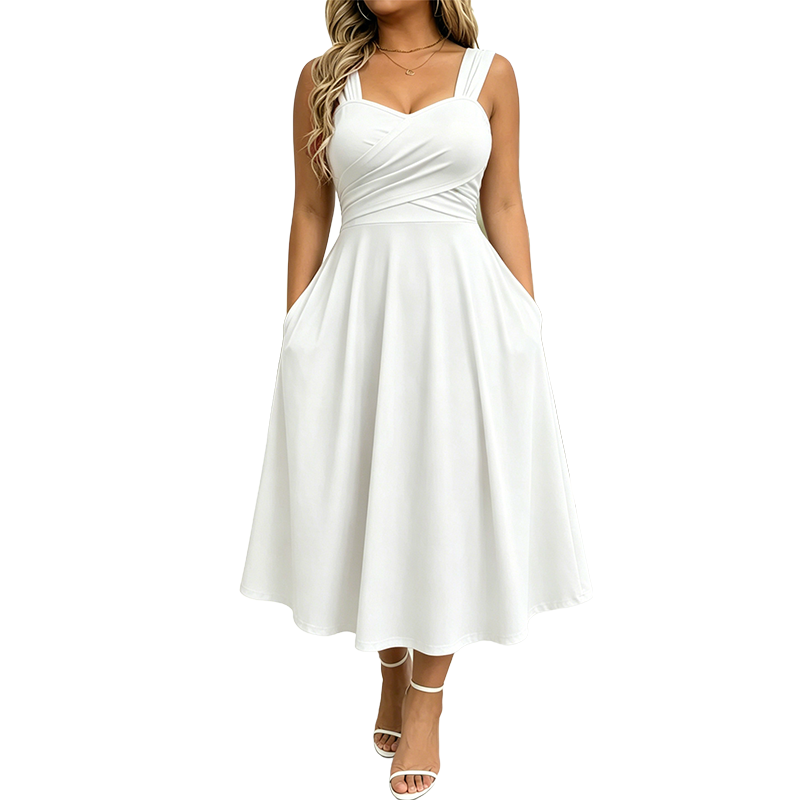 Women's Elegant V-Neck Dress with Pockets