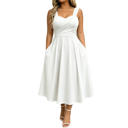 Women's Elegant V-Neck Dress with Pockets