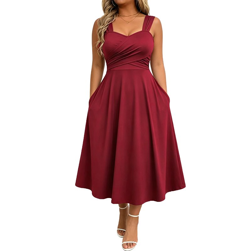 Women's Elegant V-Neck Dress with Pockets