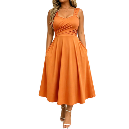 Women's Elegant V-Neck Dress with Pockets
