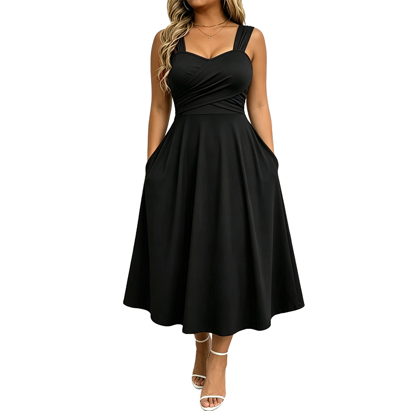 Women's Elegant V-Neck Dress with Pockets