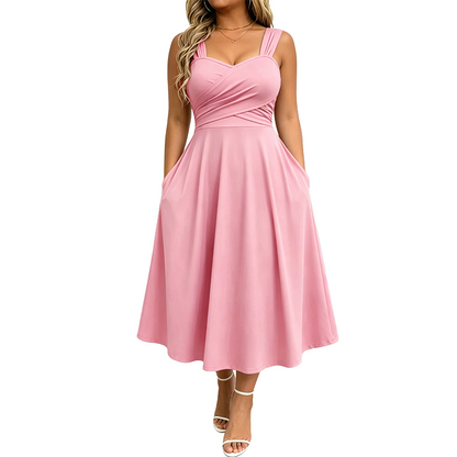 Women's Elegant V-Neck Dress with Pockets
