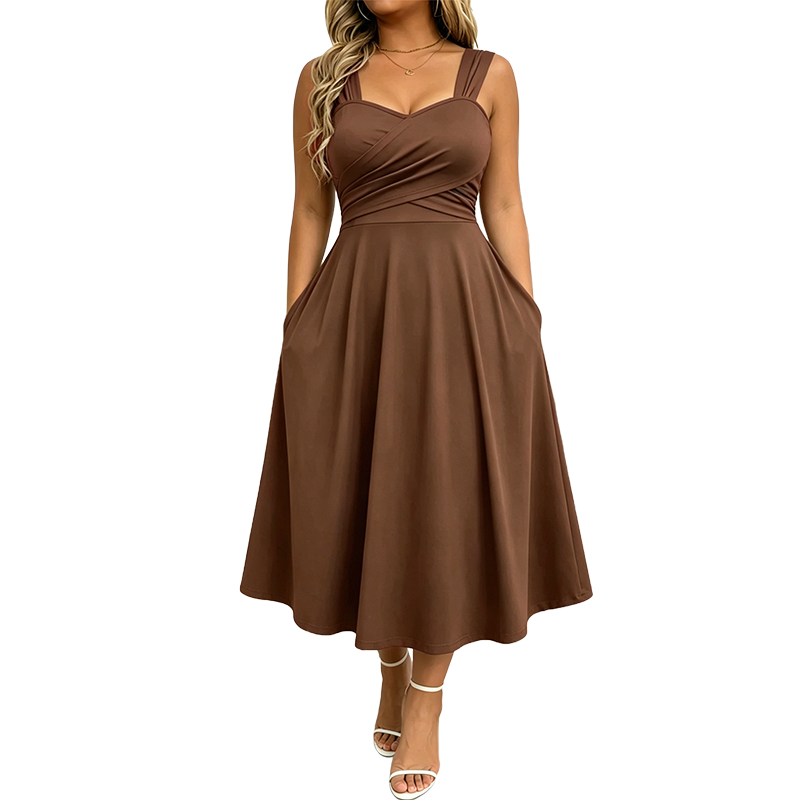 Women's Elegant V-Neck Dress with Pockets
