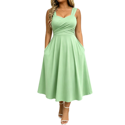 Women's Elegant V-Neck Dress with Pockets